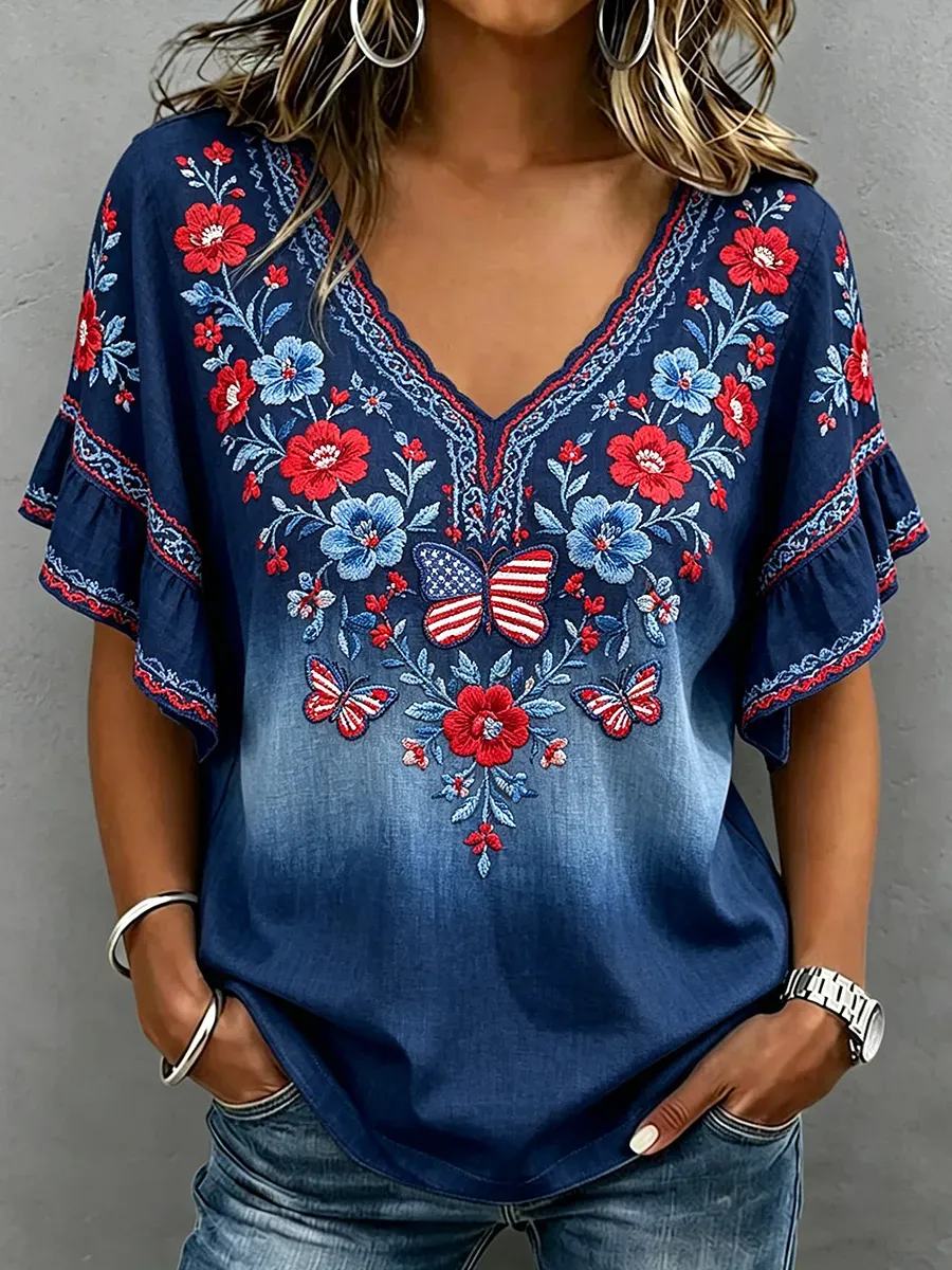 Women's USA 250th Anniversary Casual Embroidered Top