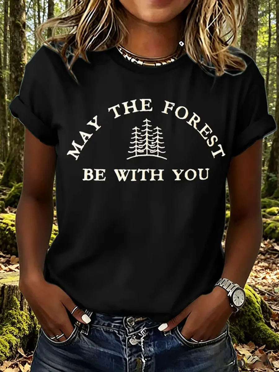 Women's Retro May The Forest Be With You Print T-Shirt