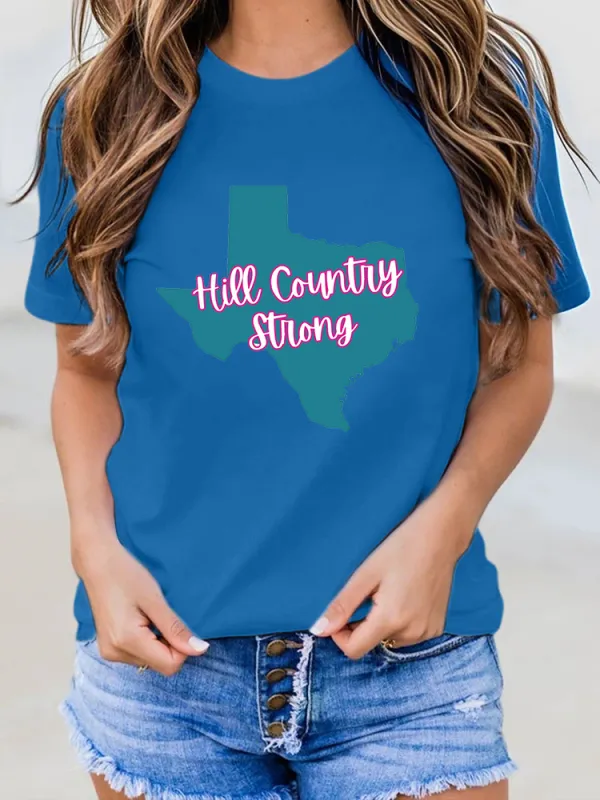 Ladies HILL COUNTRY STRONG All-Match Loose And Slim Round Neck Shirt