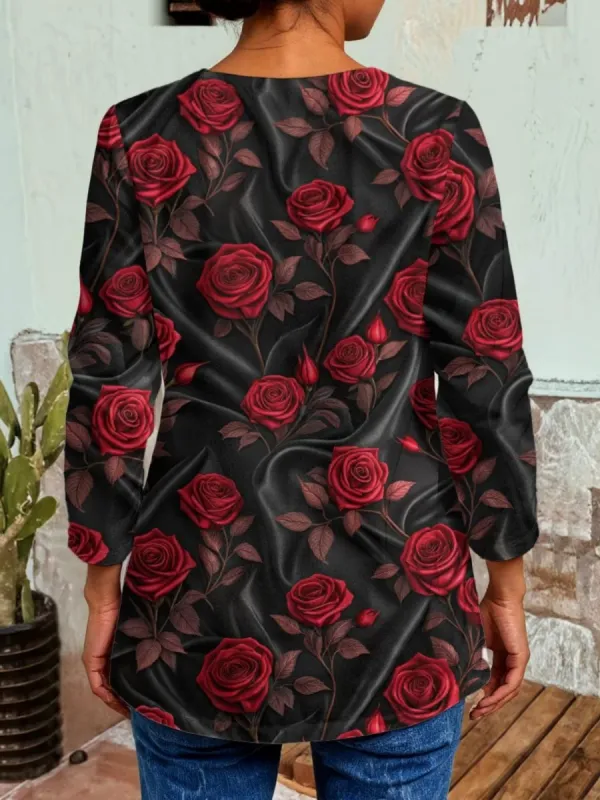Rose Print Casual Cardigan