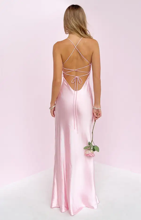 Satin Beaded Bust Maxi Dress