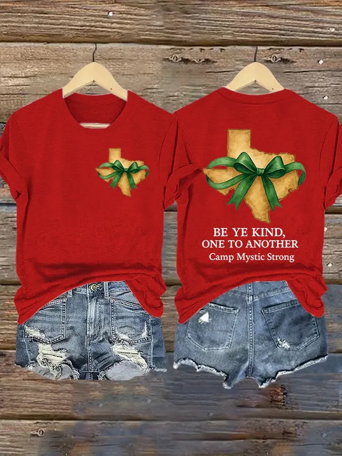 Retro Texas Strong Bow Cross Print Round Neck T-Shirt