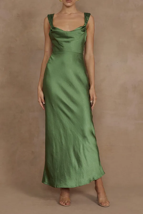 Satin Cowl Neck Midi Dress