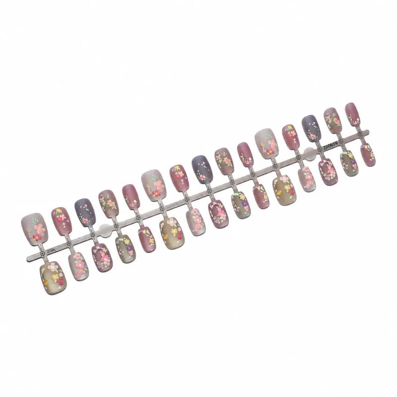 Nailhour 24Pcs Floral Vintage Medium Square Cat Eye Press On Nails