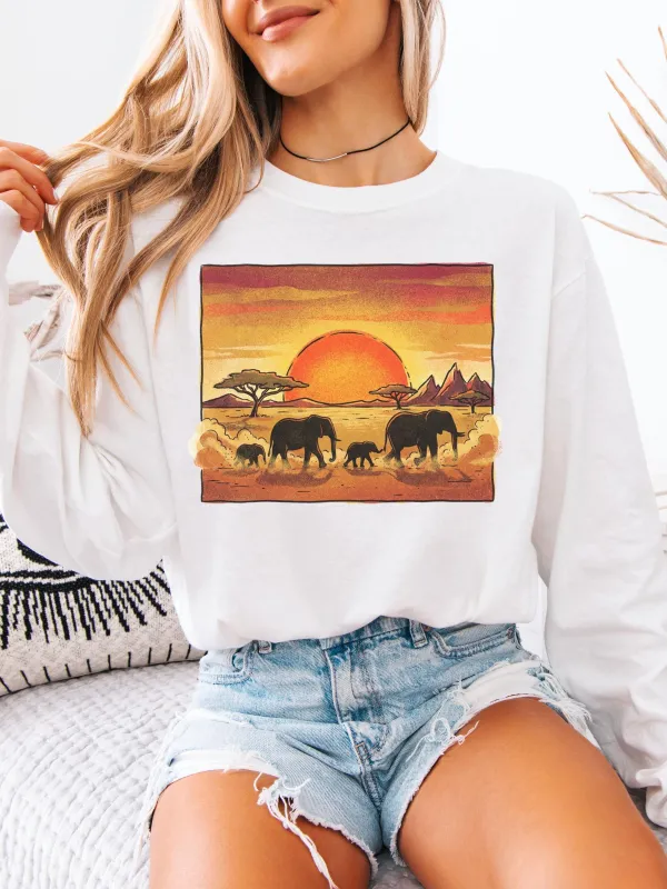 Sunset Elephant Print T-Shirt