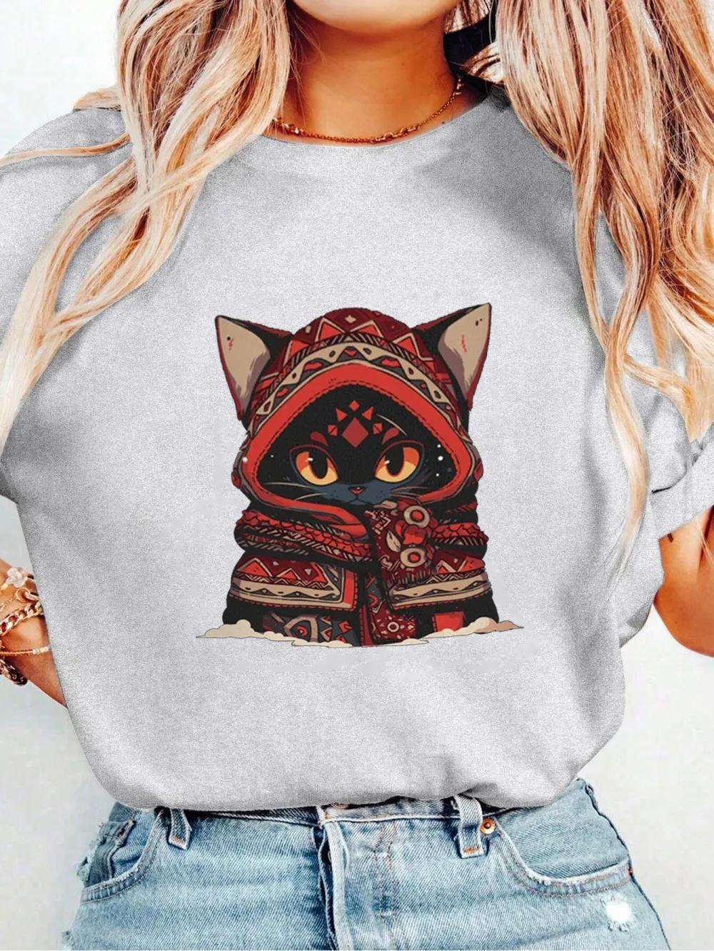 Cat in Hoodie Graphic T-Shirt