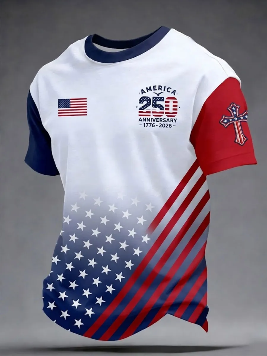 Men'S   America Anniversary Faith  Print Short-Sleeve Top