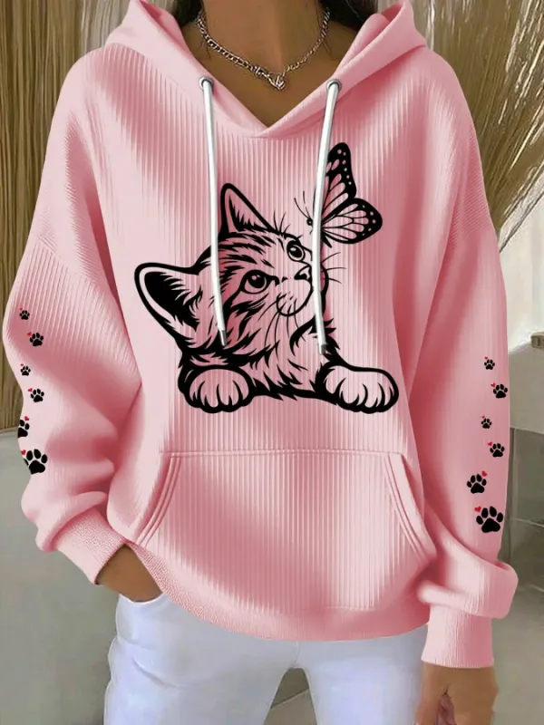 Lovely Cat Printed Casual Hoodies