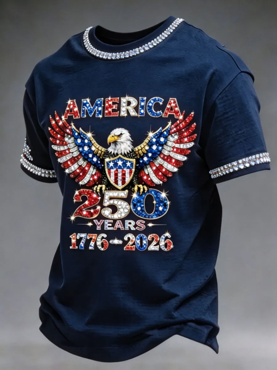 American 250th Anniversary Rhinestone Design Men's T-Shirt