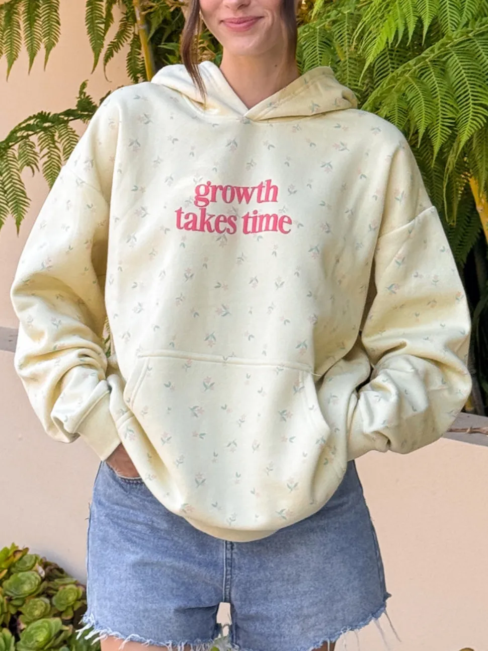 Women's Small Floral Letter Pattern Hooded Long-Sleeved Pullover Shirt
