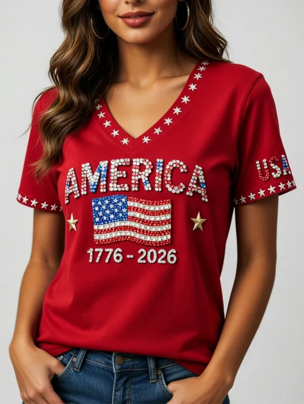 Women's Casual USA 250th Celebration Print Short Sleeve T-shirt