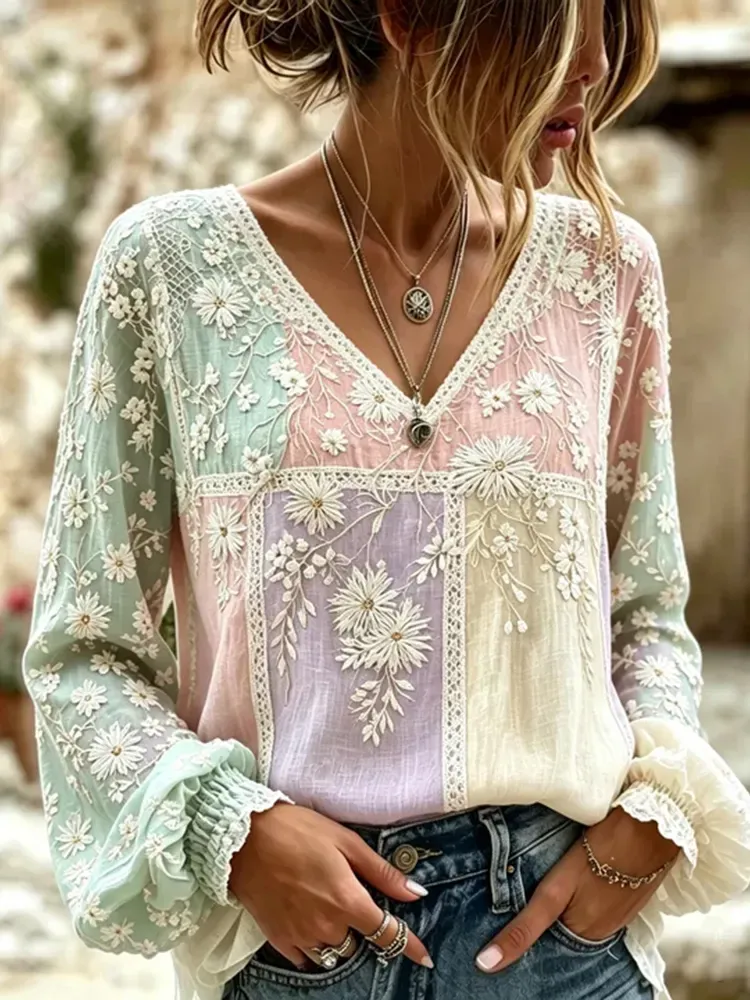 Women's floral print V-neck top