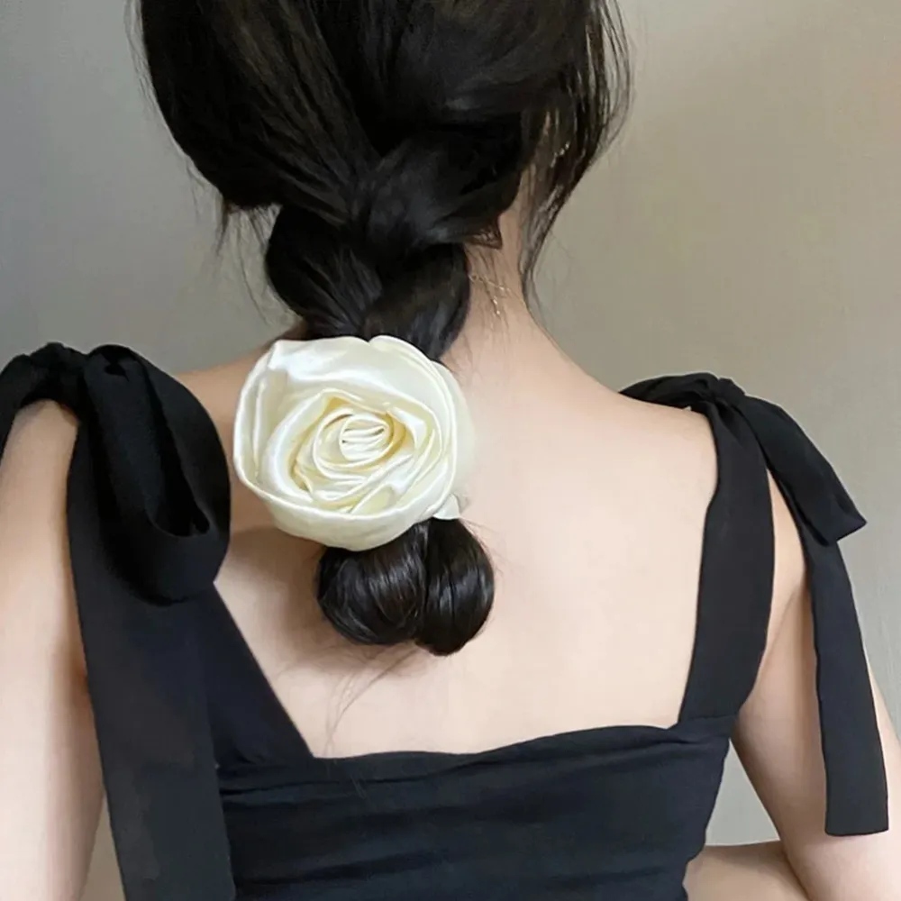 White Satin Rose Ladies' Elastic Hair Band Versatile Style