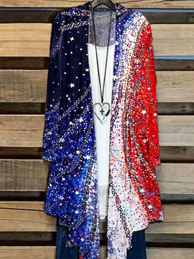 Women'S Independence Day Printed Casual Cardigan