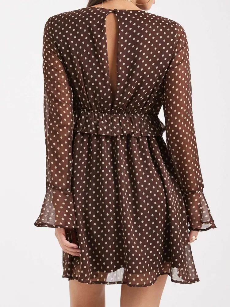 Ruffled V-Neck Mini Dress